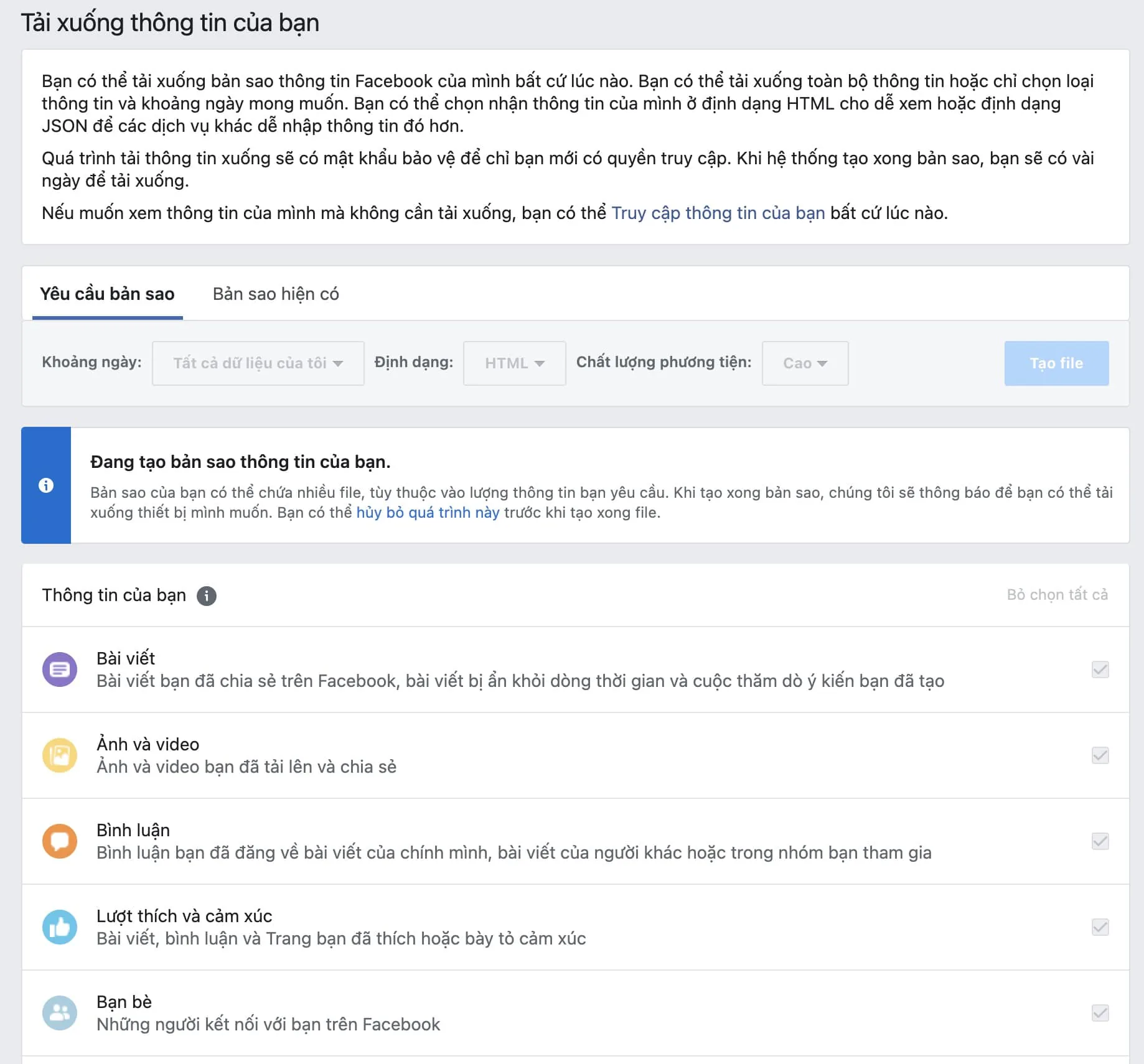Cách tải về toàn bộ dữ liệu cá nhân trên Facebook của bạn