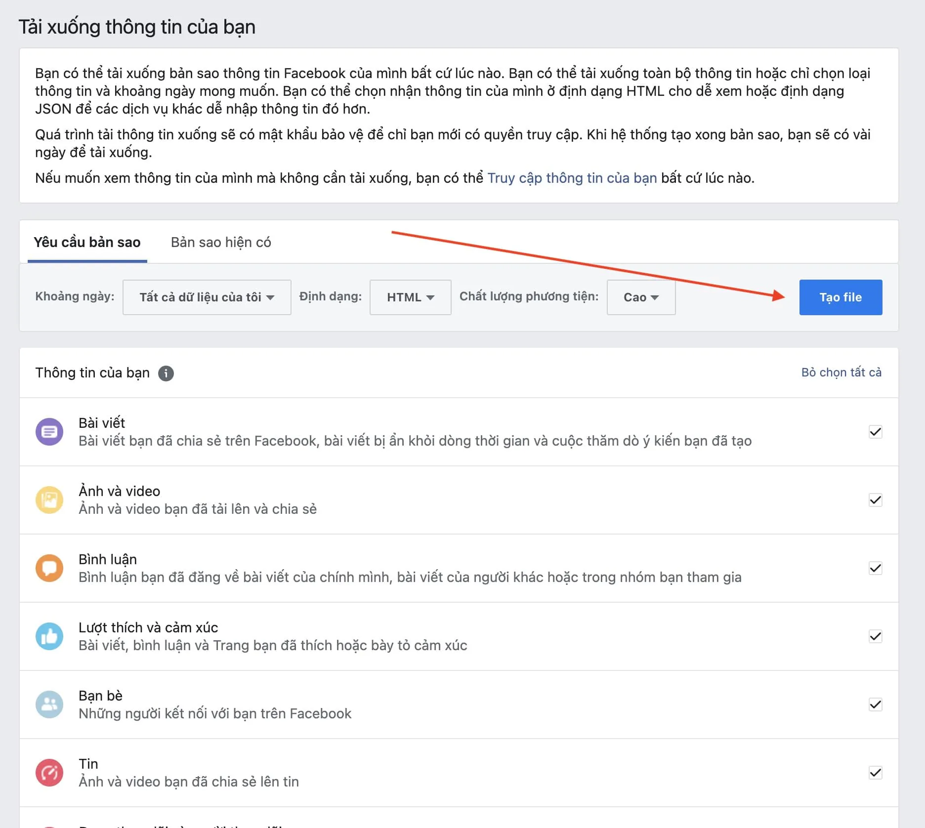 Cách tải về toàn bộ dữ liệu cá nhân trên Facebook của bạn