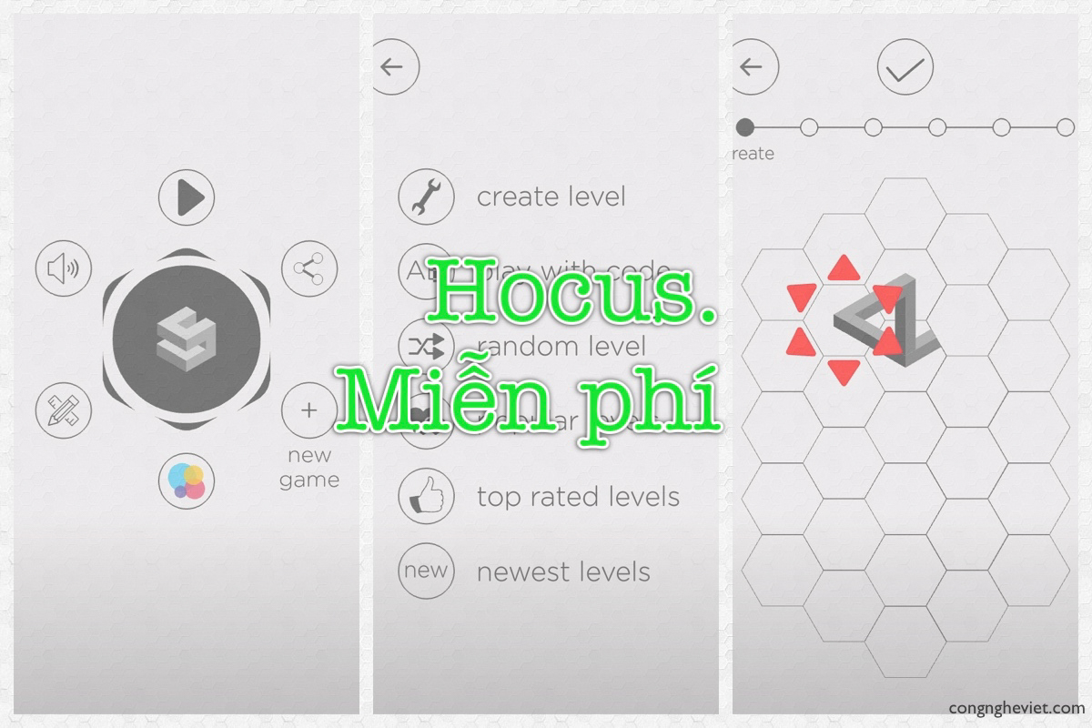 Mời tải về game Hocus.: di chuyển khối 3D, tự tạo màn chơi.
