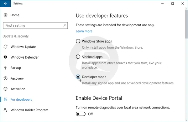Developer-mode-W10