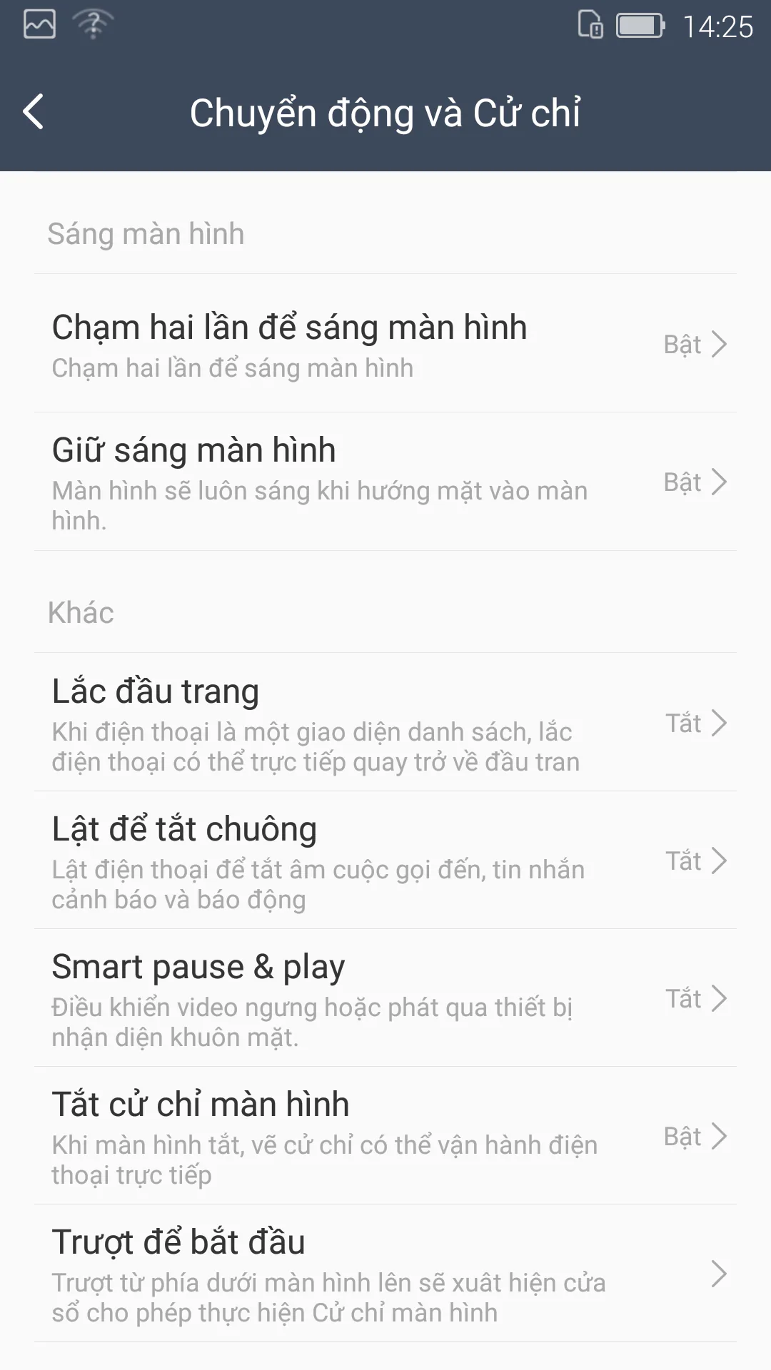 Ảnh chụp màn hình thiết lập