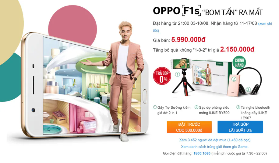 OPPO F1s nhận được 6,000 đơn đặt hàng chỉ sau 2 ngày