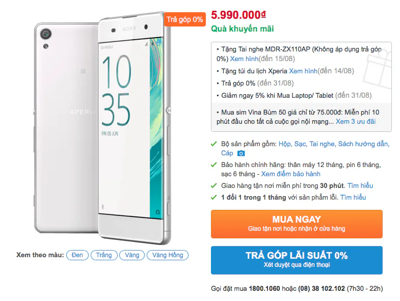 Xperia XA giảm giá mạnh còn 6 triệu, ngang với OPPO F1s