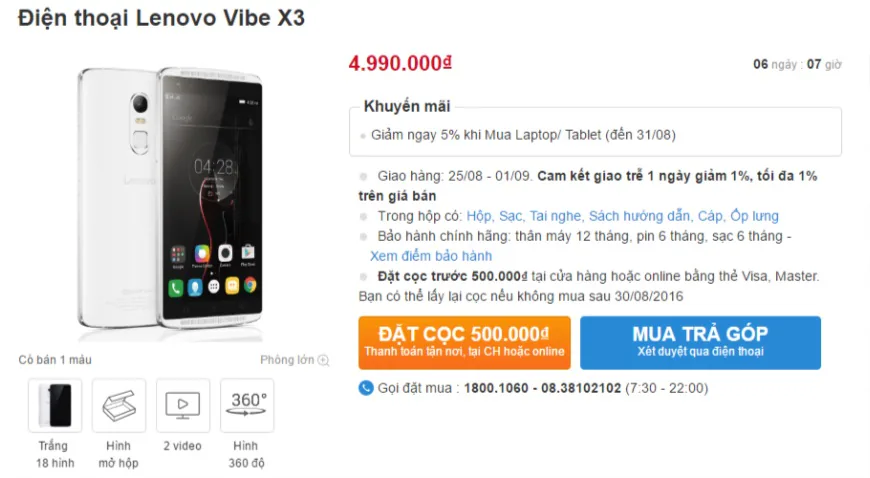 Lenovo Vibe X3 giảm giá khủng cạnh tranh Oppo F1s và Xperia XA