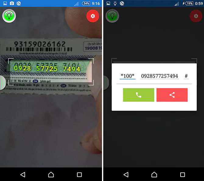 Nạp thẻ cào bằng camera với ứng dụng Card Scan