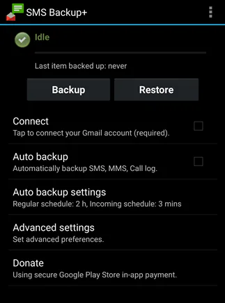 Sao lưu tin nhắn vào tài khoản Gmail với SMS Backup+