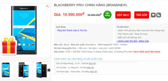 Blackberry Priv bất ngờ giảm tới 5 triệu đồng chỉ trong chưa đầy 1 năm