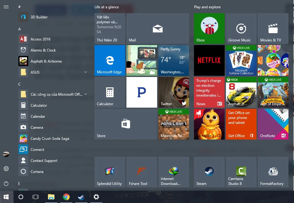 Start Menu trên bản cập nhật Anniversary Update