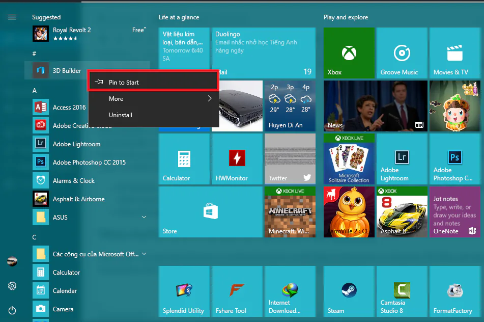 Hướng dẫn tùy biến Start Menu trên Windows 10