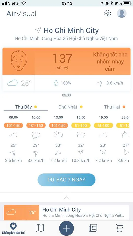 Kiểm tra mức độ ô nhiễm không khí bằng ứng dụng AirVisual (iOS/Android)
