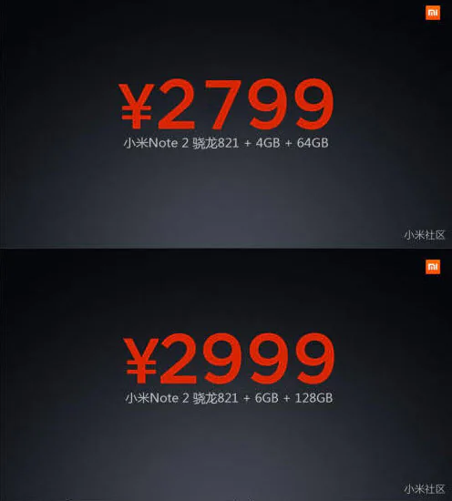 Thông số kĩ thuật và giá bán Xiaomi Note 2