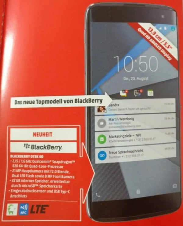BlackBerry DTEK60 sẵn sàng ra mắt ngày 25/10