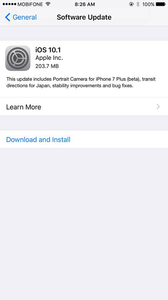 Apple chính thức phát hành iOS 10.1, có chế độ Portrait Mode
