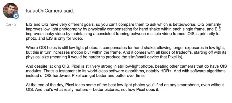 Google Pixel camera EIS 