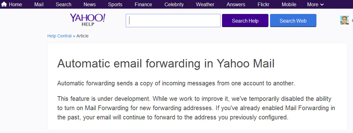 yahoo forward email help