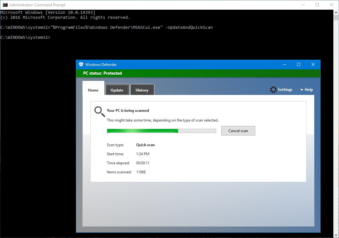 Dùng Windows Defender bằng Command Prompt trên Windows 10