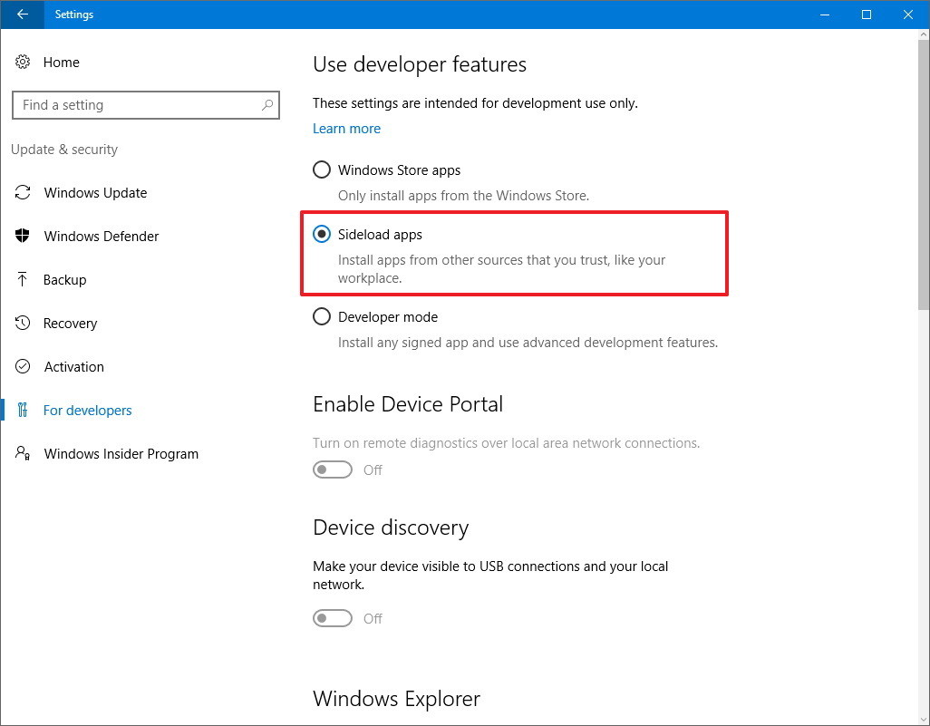 Làm thế nào để cho phép cài đặt ứng dụng ngoài trên Windows 10?