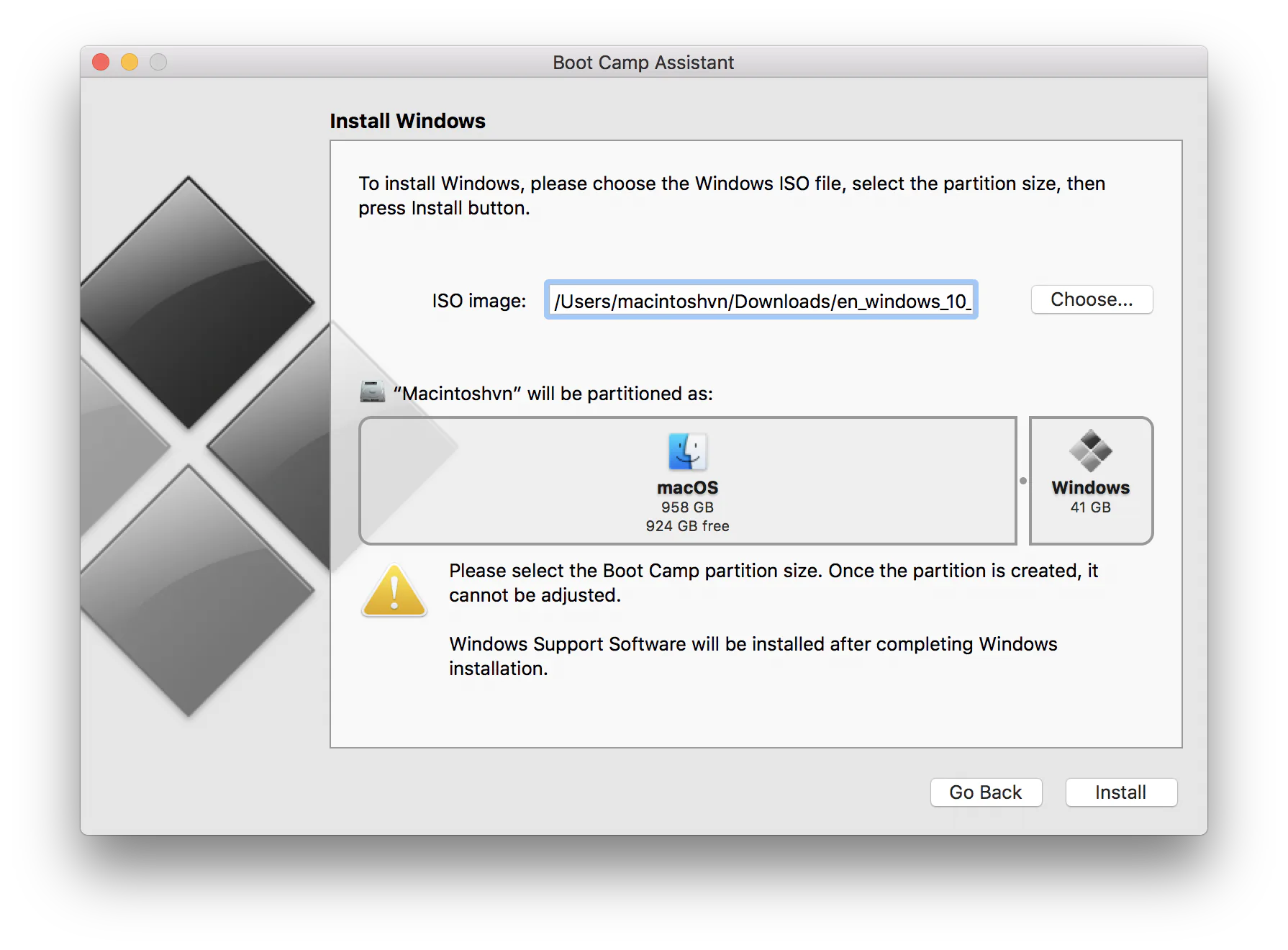 cài windows bằng bootcmap cho macbook pro 2016