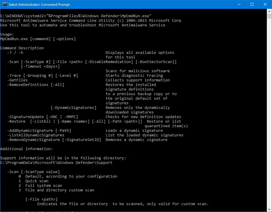 Dùng Windows Defender bằng Command Prompt trên Windows 10