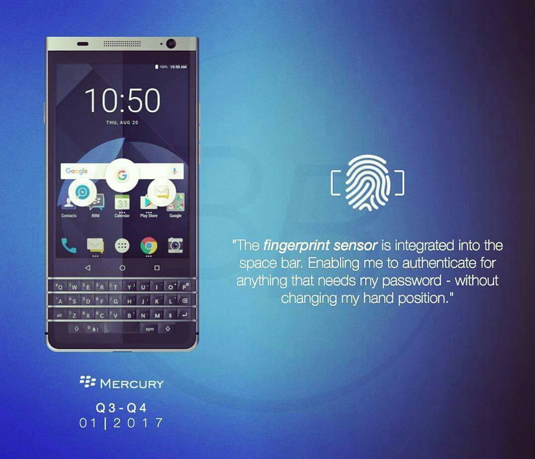 Rò rỉ hình ảnh render Black Berry Mercury DTEK70