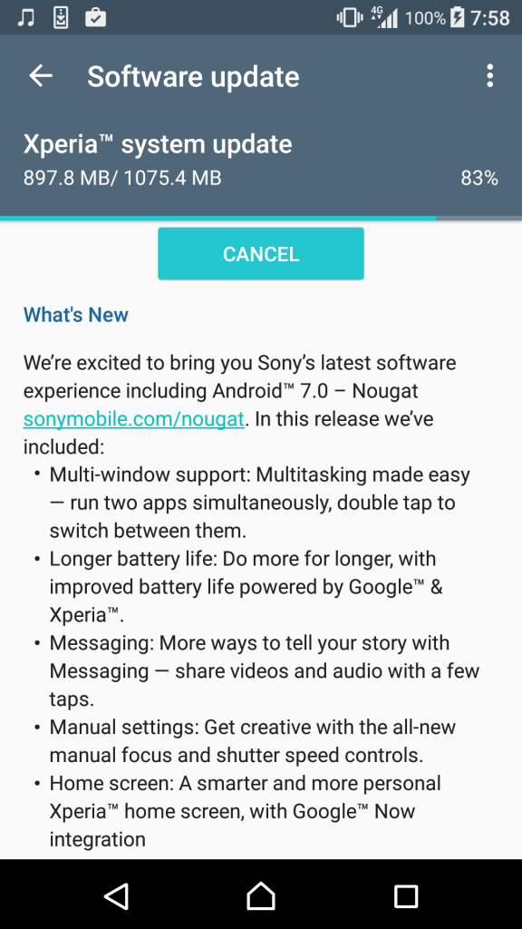 Sony Xperia XZ chính thức lên Android 7.0 Nougat