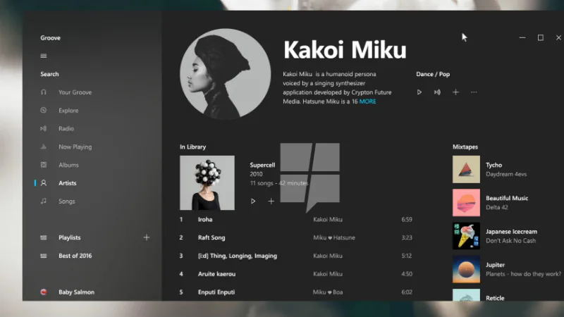 Giao diện mới của ứng dụng Groove.