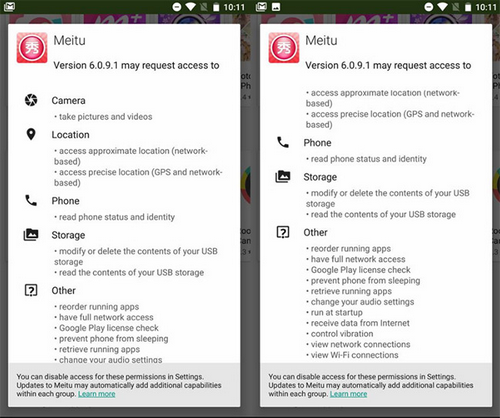 Meitu đòi hỏi rất nhiều quyền truy cập trên iOS.