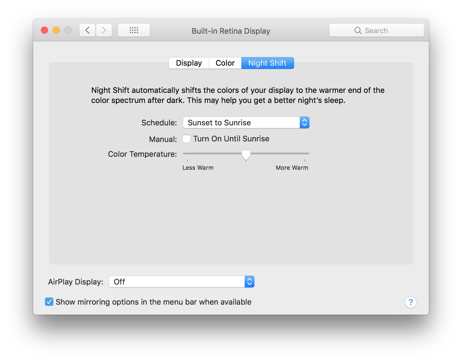 Làm quen Mac - Bật Night Shift trên macOS, giảm ánh sáng xanh vào ban đêm, giúp bạn dễ ngủ hơn