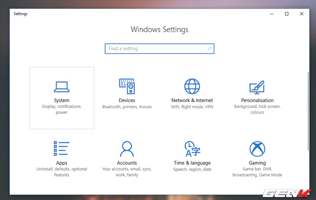 Khởi động Settings và truy cập vào System.
