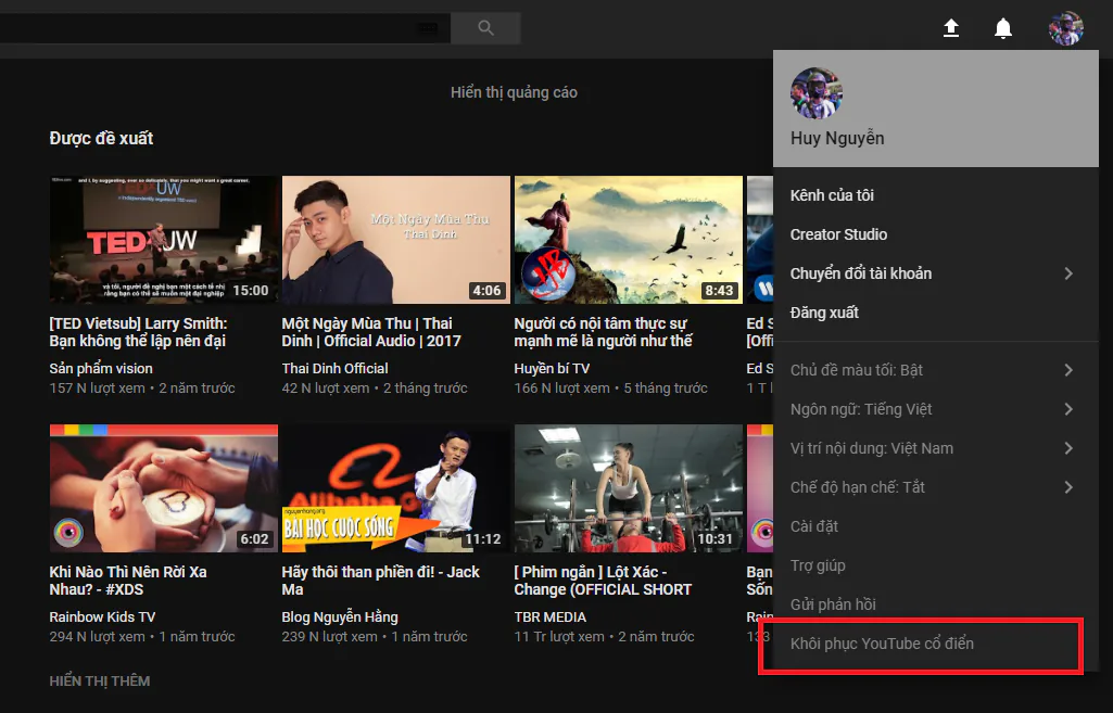 Cách bật chế độ Dark Mode (giao diện tối) trên Youtube