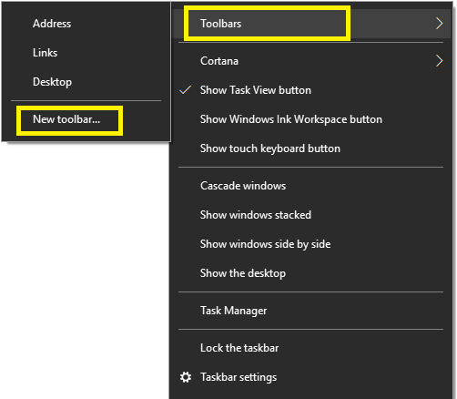 Cách thêm thanh Quick Launch trong Windows 10
