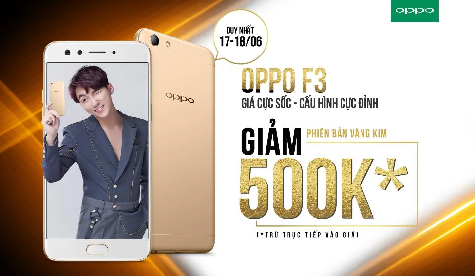 OPPO F3 giảm 500.000 trong 2 ngày cuối tuần 17-18/06