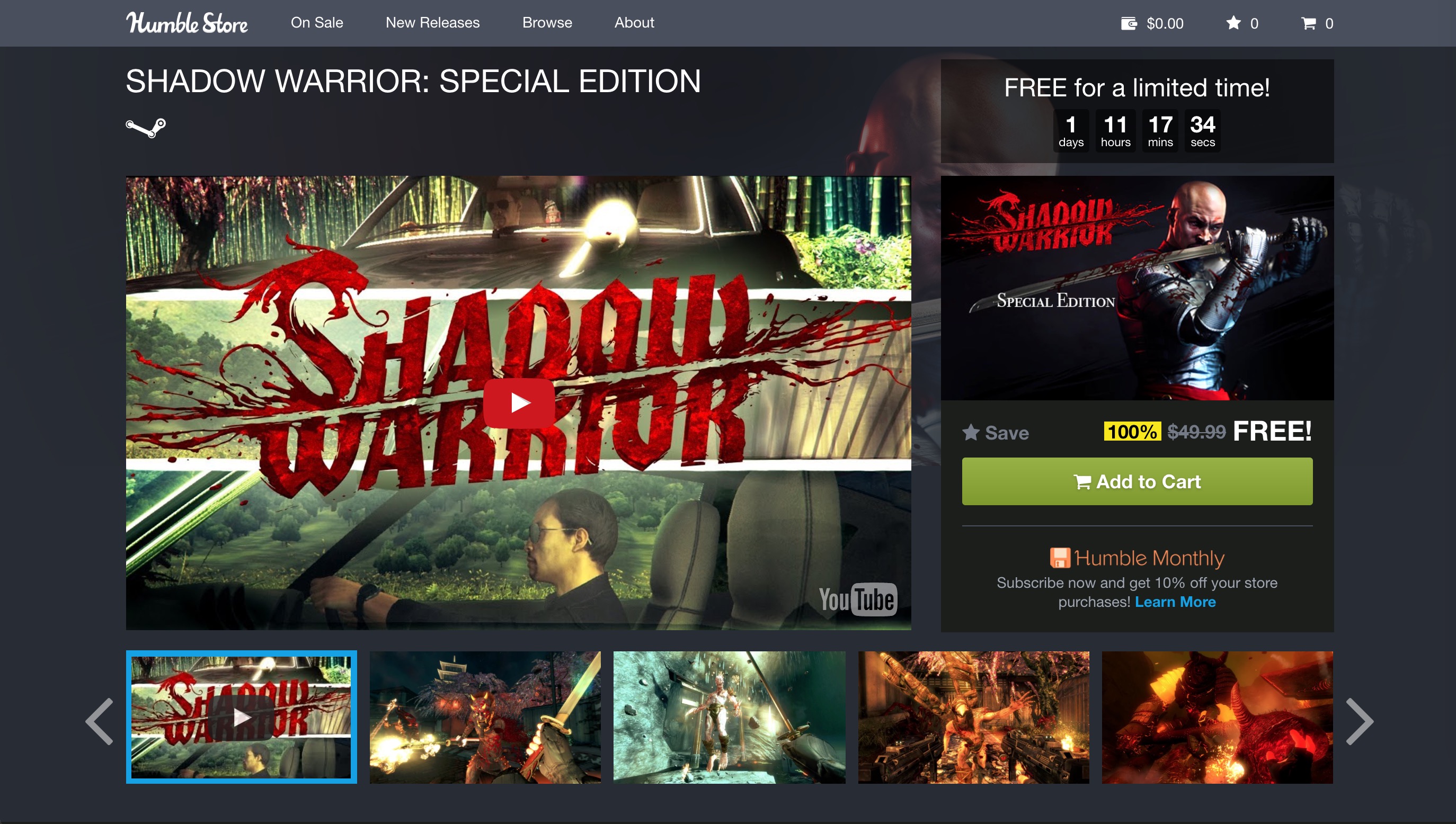 Humble Bundle tặng miễn phí game Shadow Warrior: Special Edition trị giá $49.99