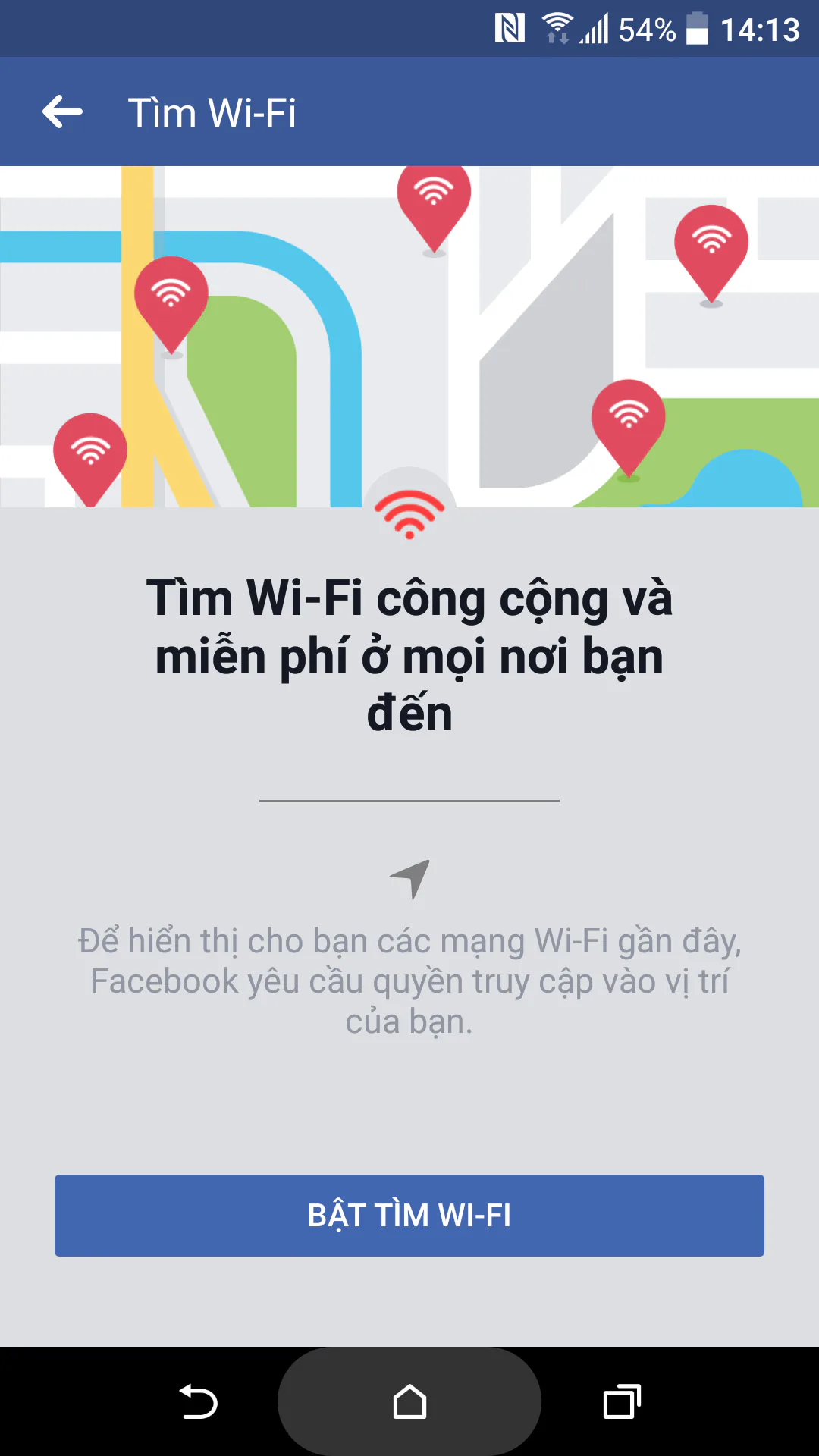 Tìm điểm phát Wi-Fi xung quanh bằng ứng dụng Facebook