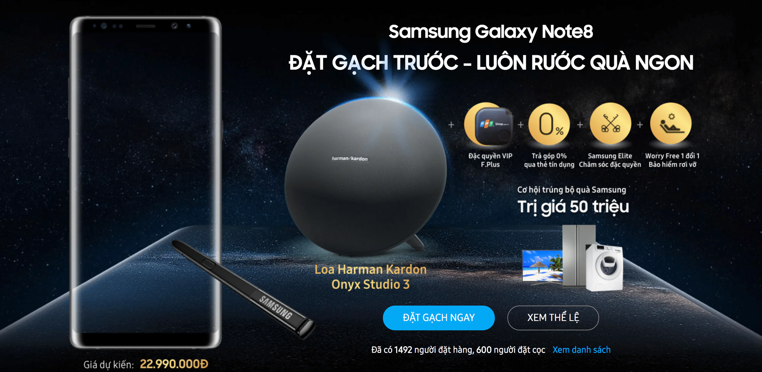 “Đặt gạch” Galaxy Note8 tại FPT Shop nhận ngay loa Harman Kardon Onyx Studio 3