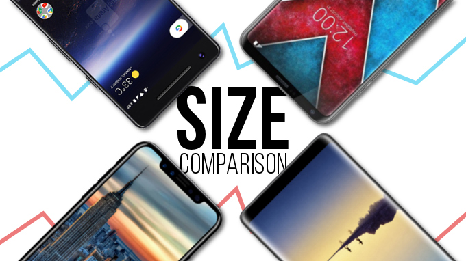 So sánh kích thước giữa: Google Pixel 2 - iPhone 8 - Galaxy Note 8 - LG V30