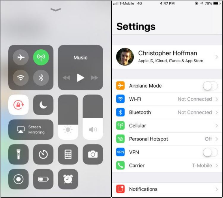Control Center trên iOS 11 không thể tắt kết nối Wi-Fi hoặc Bluetooth