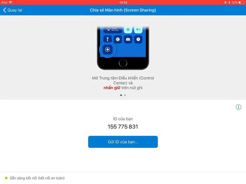 Các chia sẻ màn hình thiết bị iOS với máy tính bằng Teamviewer