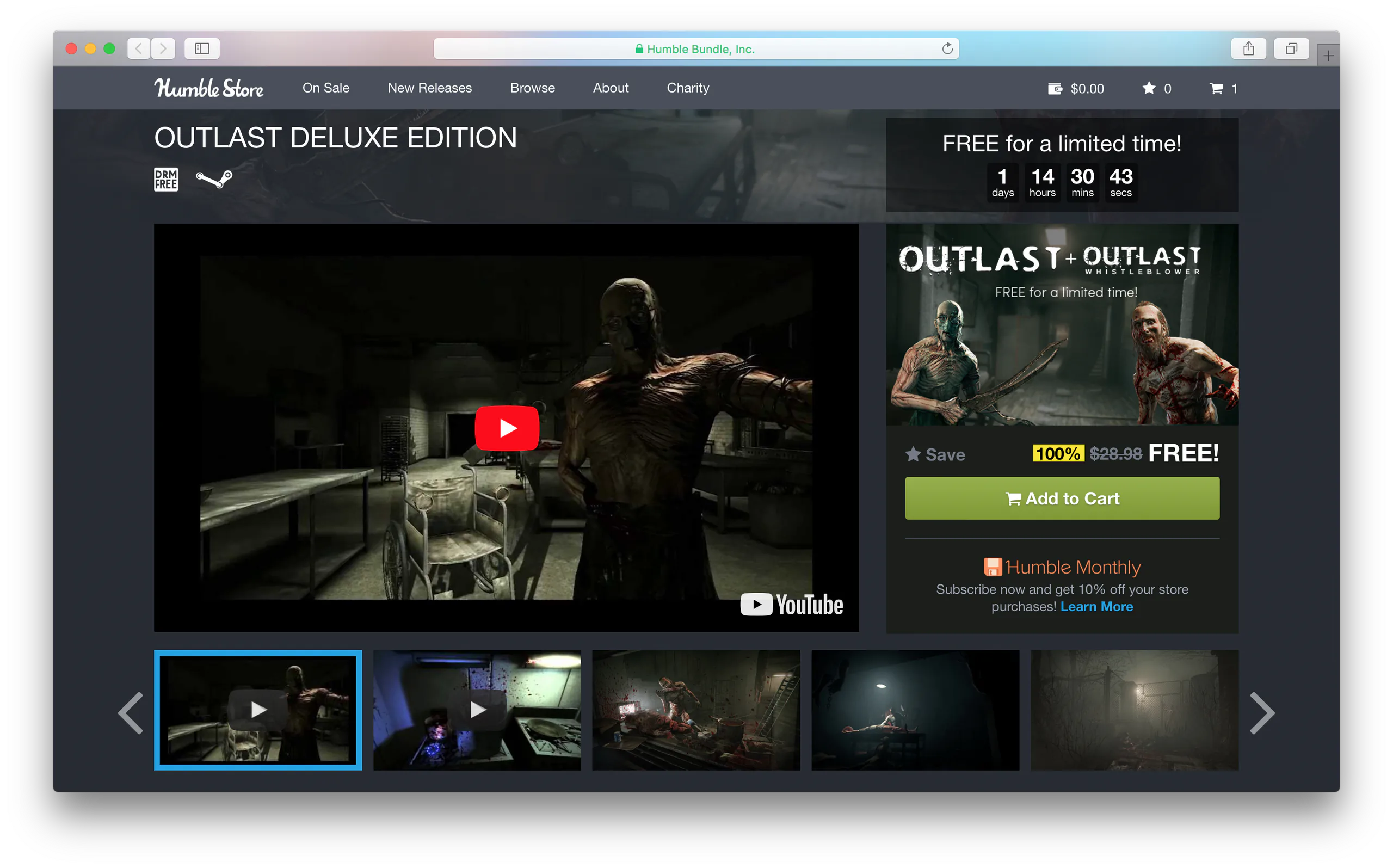 Outlast Deluxe Edition đang được tặng miễn phí trên Humble Bundle