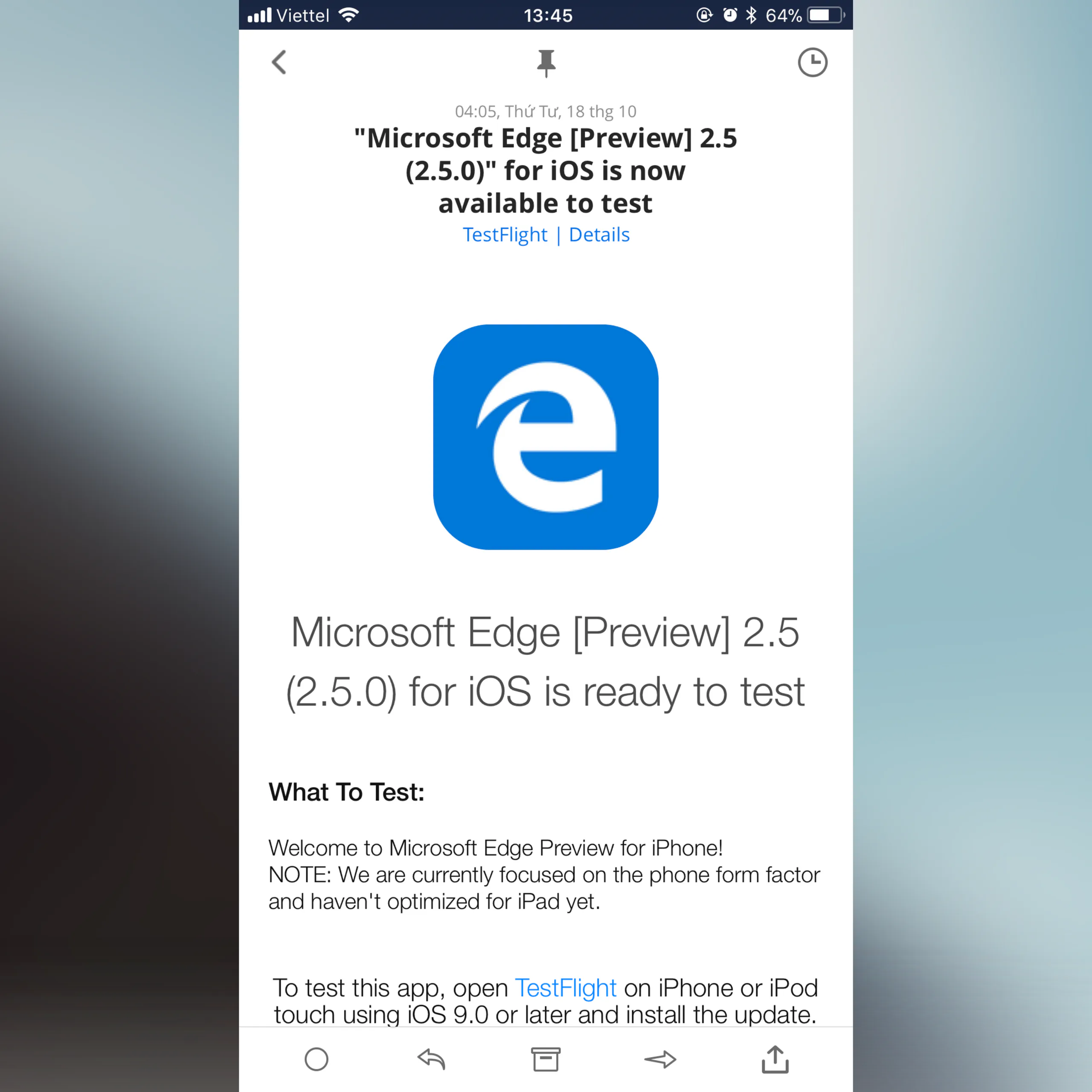 Microsoft Edge đã có bản thử nghiệm iOS và Android, có thể tải về dùng thử