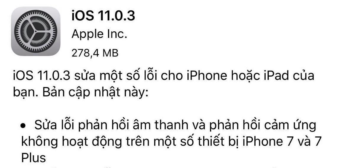 Apple tiếp tục tung bản cập nhật iOS 11.0.3