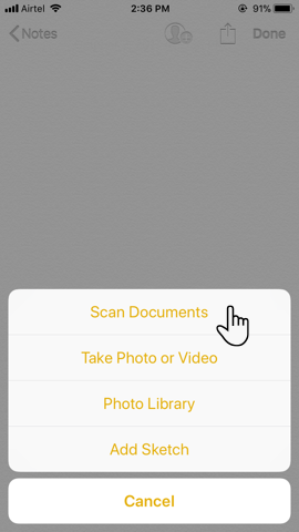 Hướng dẫn cách quét tài liệu bằng Note trên iOS 11