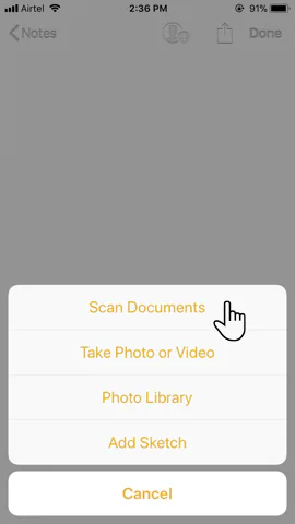 Hướng dẫn cách quét tài liệu bằng Note trên iOS 11