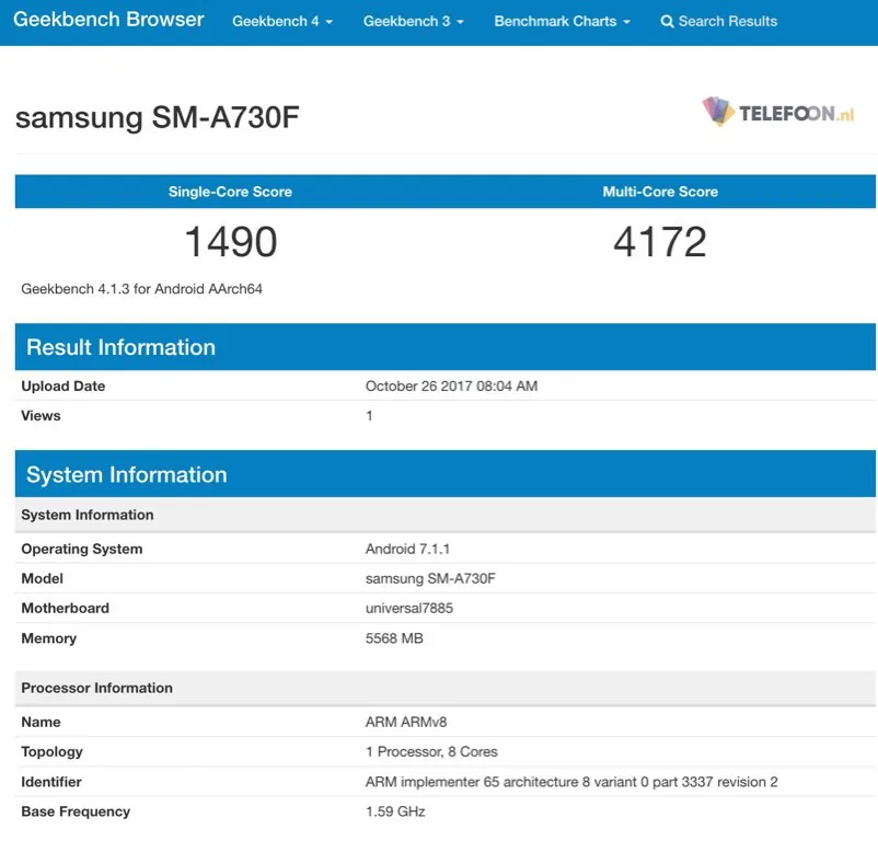 Samsung Galaxy A7 (2018) xuất hiện trên Geekbench với 6 GB RAM