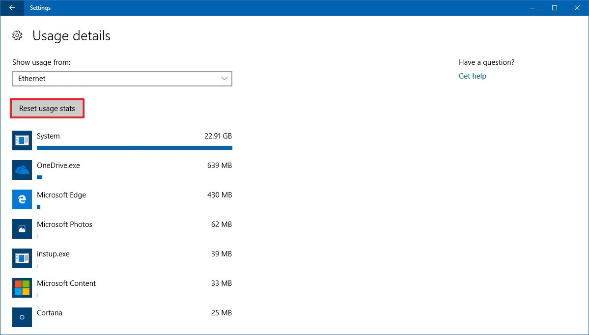 Hướng dẫn đặt lại thống kê sử dụng dữ liệu trên Windows 10 Fall Creators