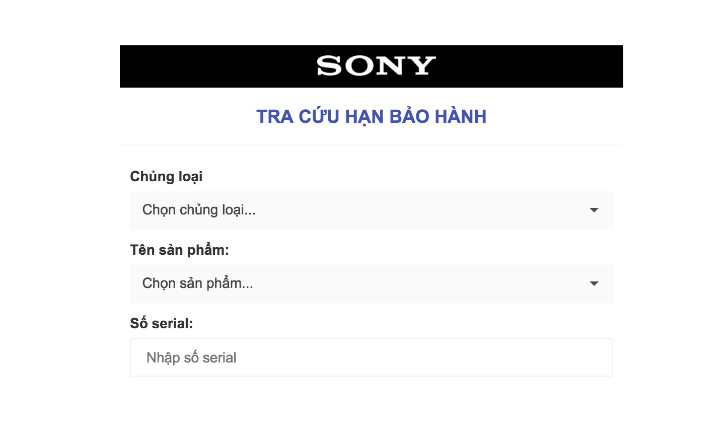 Kiểm tra bảo hành sản phẩm Sony