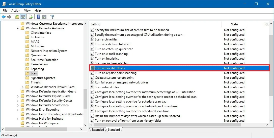 Tuỳ chọn để Windows Defender quét các bộ nhớ gắn ngoài