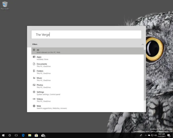 Microsoft thử nghiệm giao diện thanh tìm kiếm mới cho Windows 10, gần giống với spotlight của Apple