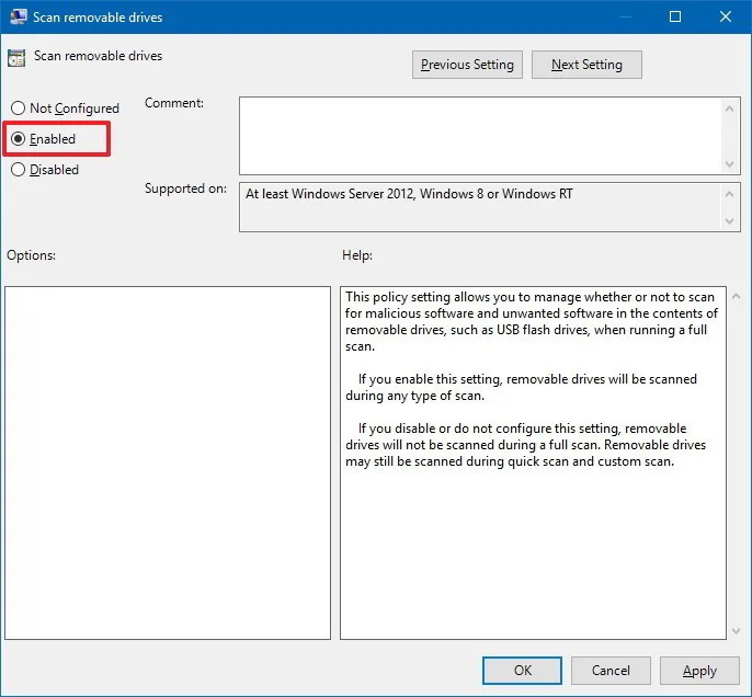 Tuỳ chọn để Windows Defender quét các bộ nhớ gắn ngoài