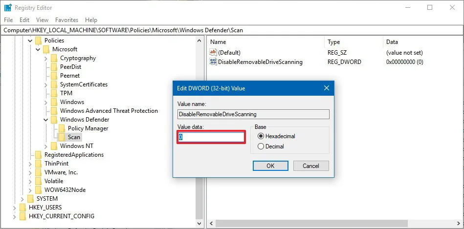 Tuỳ chọn để Windows Defender quét các bộ nhớ gắn ngoài